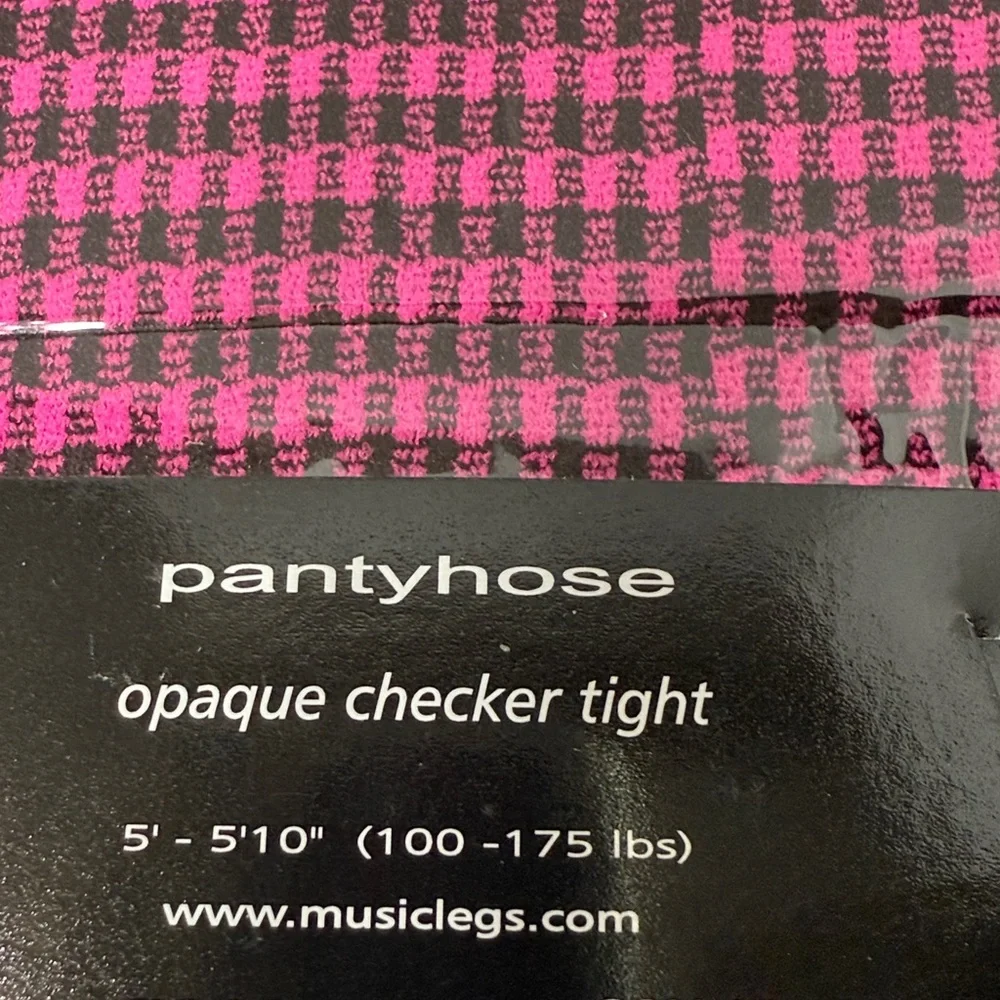 Music Legs Vibrant Hot Pink Black Plaid Tights Pantyhose Black Edgy Punk 2 Pairs